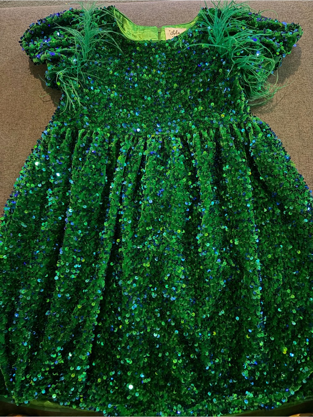 Lola and the Boys Girls Emerald Sequin Feather Party Dress